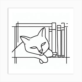 A Cat and a Bookshelf: A Modern Cut-Out Art Print Art Print