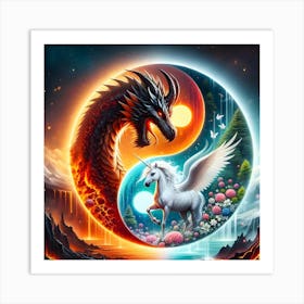 Unicorn And Dragon Yin Yang Art Art Print