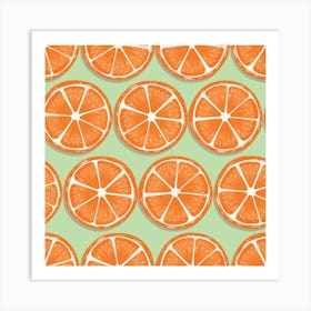 Orange Slices Pattern On Pastel Green Square Art Print