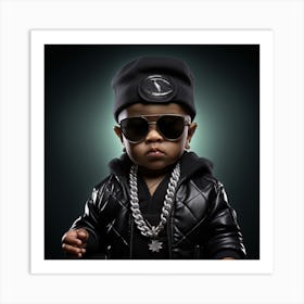 Baby In Black Jacket And Sunglasses Art Print