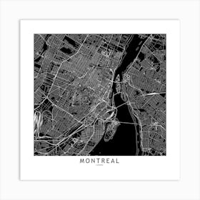 Montreal Black And White Map Square Art Print