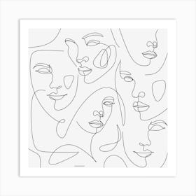 Multiple Face Pattern Black and White Art Art Print