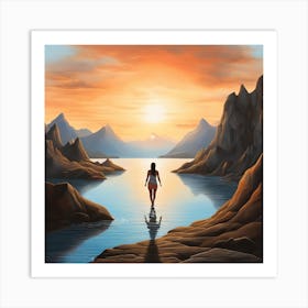 Woman Walks To The Water Art Print
