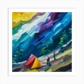 People camping in the middle of the mountains oil painting abstract painting art 15 Art Print