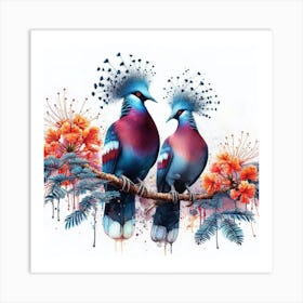 A Pair Of Blue Crowned Pigeons Art Print