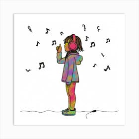 Girl Listening To Music 1 Art Print