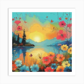 Sunset Flowers 1 Art Print