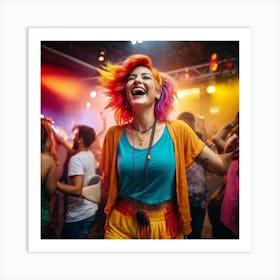 Energetic Woman With Vibrant Dyed Hair Cheerful Smile Standing Alone In A Studio Personalized Wir (4) Poster