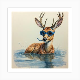 Swimming Deer Art Print