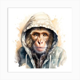 Watercolour Cartoon Macaque In A Hoodie 2 Art Print