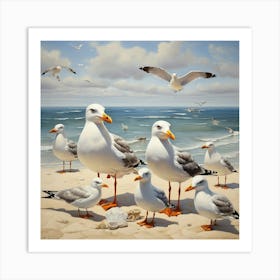 Seagulls On The Beach art print 2 Art Print
