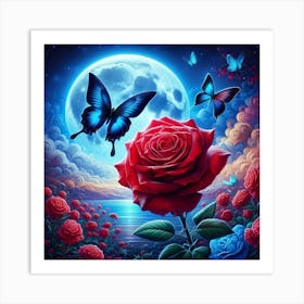 Roses And Butterflies 8 Art Print