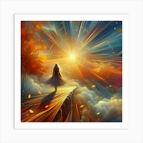 Woman Walking On A Bridge Art Print