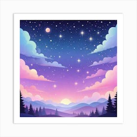 Sky With Twinkling Stars In Pastel Colors Square Composition 188 Art Print