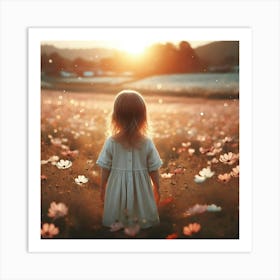 Little Girl In A Field Of Flowers Art Print