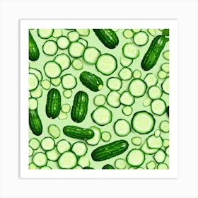 Cucumbers On A Green Background Art Print