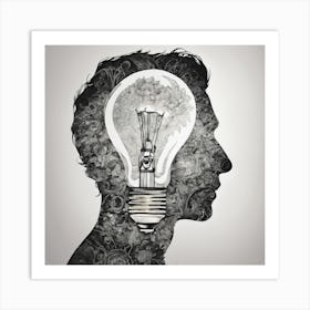Silhouette Of A Man With A Light Bulb Art Print