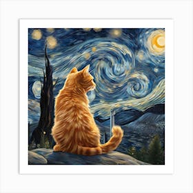 Starry Night Cat 2 Art Print