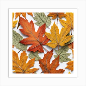 Autumn Leaves On White Background Art Print