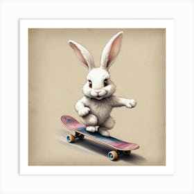 Rabbit On Skateboard 3 Art Print