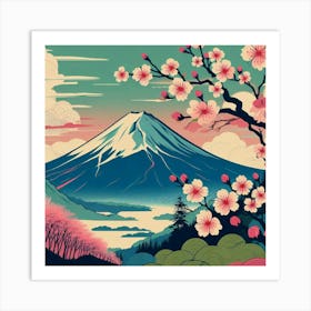 Cherry Blossoms On Mount Fuji Art Print