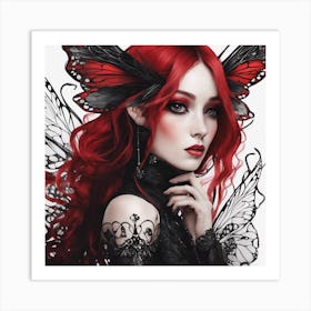 Red headed Dark Fairy Art Print