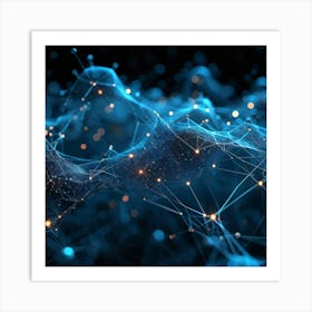 Blueish Abstract Network Of Interlinked Nodes Floating In Three Dimensional Space Showcasing Futuri (1) 2 Art Print