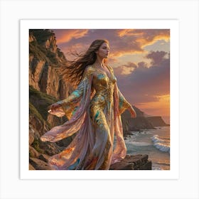 Woman In A Golden Dress Art Print