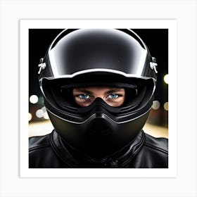 Woman In A Motorcycle Helmet Art Print