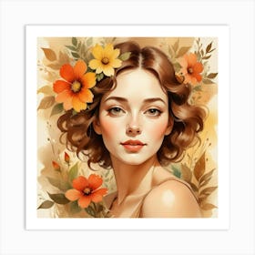 Portrait Of A Girl With Flowers 1 Art Print