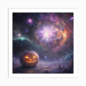 Halloween Pumpkin In Space 1 Art Print