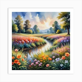 A Watercolor Painting Of Floral Landscape Art Print 2 Art Print