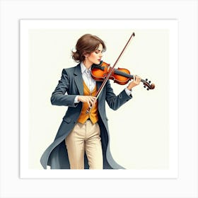 Watercolor Painting Of A French Musician With An Elegant Instrument, Refined And Melodic 1 Art Print