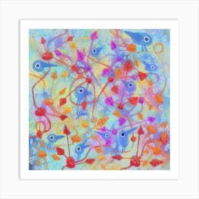 colourful birds in a tree Art Print