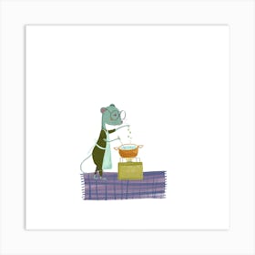 Cooking Mouse Illustration Square Art Print