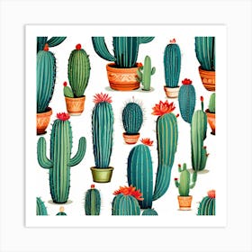 Cactus Pots Gardening Art Print