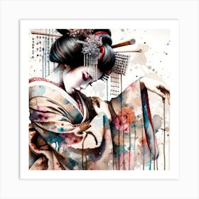 Watercolor Geisha Dancer #1 Art Print