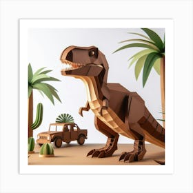 Dinosaurs And Car Art Print