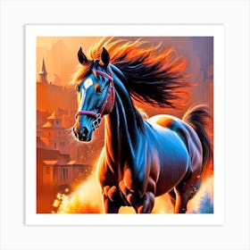 Horse Running In The City Art Print