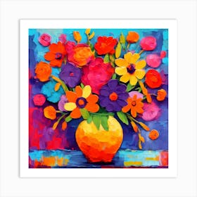 Colorful Flowers In A Vase Art Print