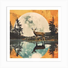 Deer In The Moonlight Art Print