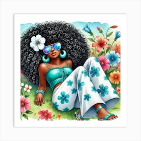 Afro Girl In Flowers Art Print