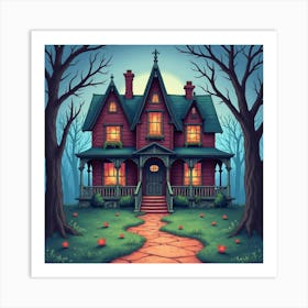 Horror Entity In A Colorful Watercolor Haunted Mansion 1 Art Print