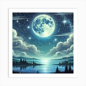 Full Moon Over Lake 11 Art Print