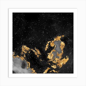 100 Nebulas in Space with Stars Abstract in Black and Gold n.025 Art Print