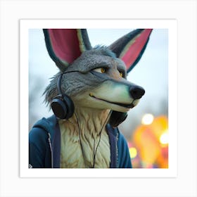 Wolf With Headphones Art Print