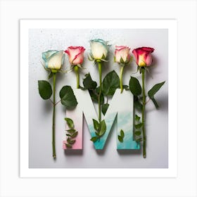 Letter M With Roses Art Print