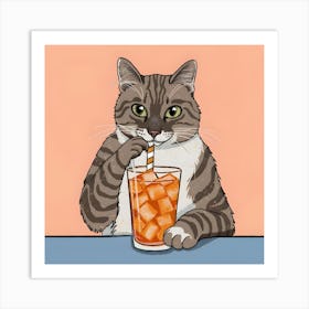 Aperol Spritz Cat Drinking Iced Tea Art Print