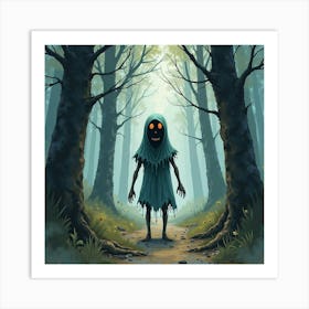 Horror Figure In A Watercolor Spooky Woods 1 Art Print