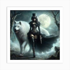 Gothic Woman With Wolf Art Print